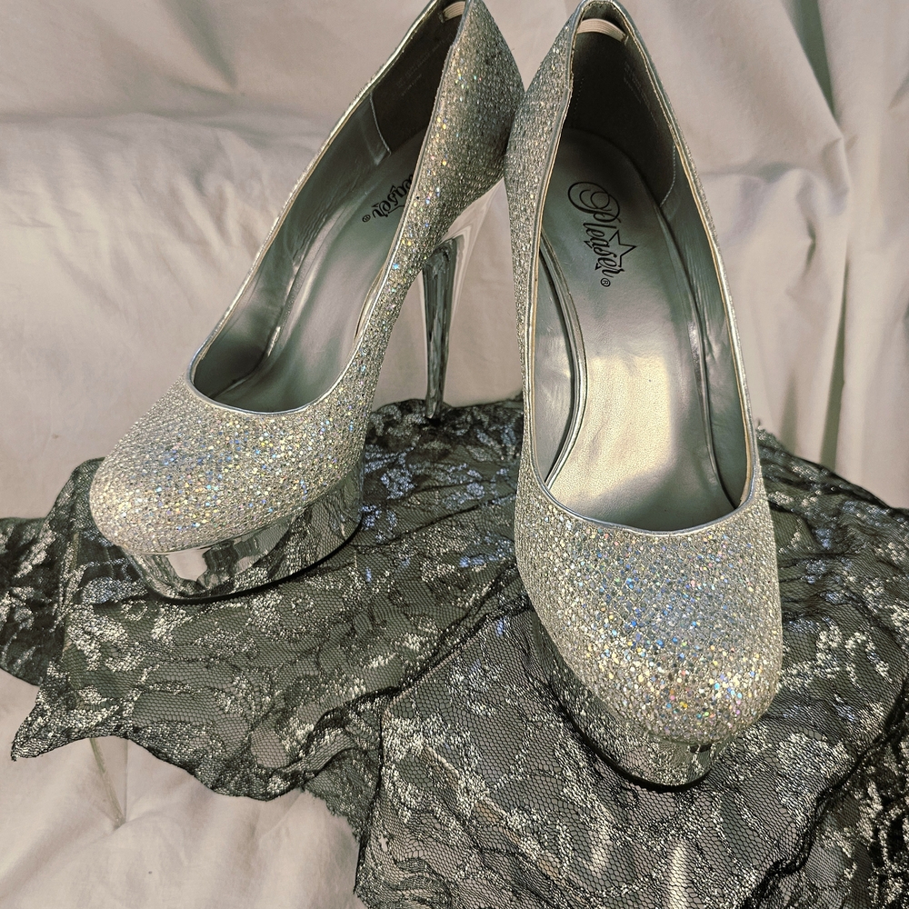 Dazzling Silver Glitter Platform Heels